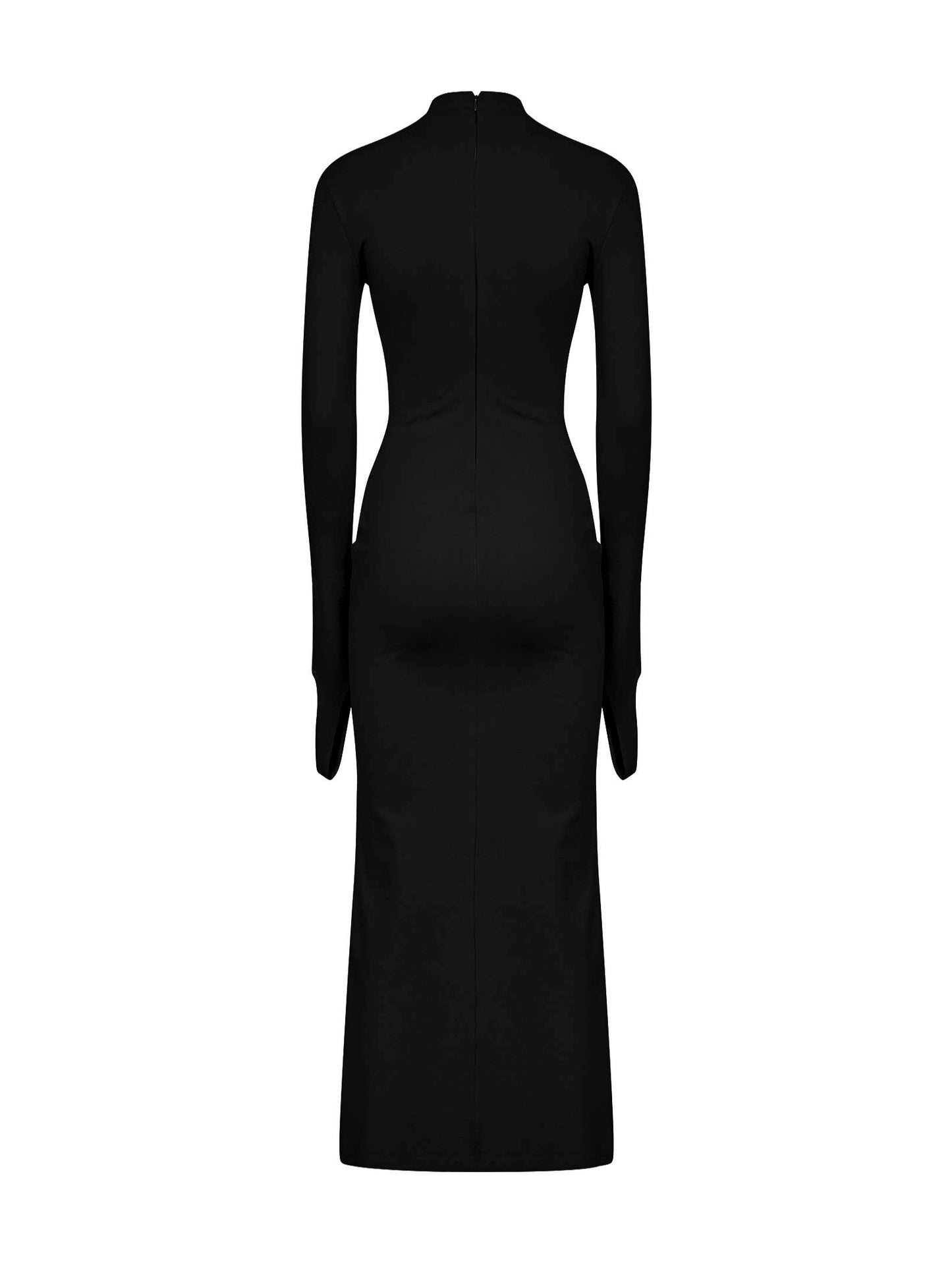 Black stretch jersey midi dress with jeweled detail