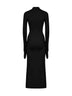 Black stretch jersey midi dress with jeweled detail