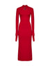 Red stretch jersey midi dress with jeweled detail
