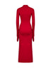 Red stretch jersey midi dress with jeweled detail