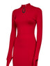 Red stretch jersey midi dress with jeweled detail