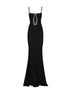 Abito lungo in tulle stretch nero con dettaglio gioiello
