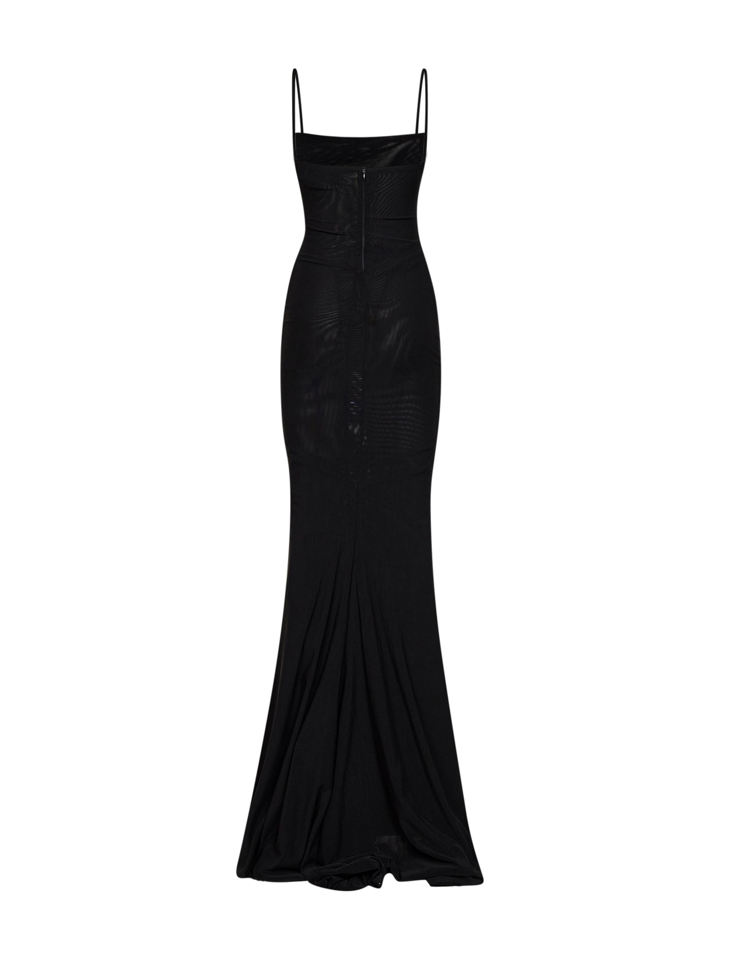 Abito lungo in tulle stretch nero con dettaglio gioiello
