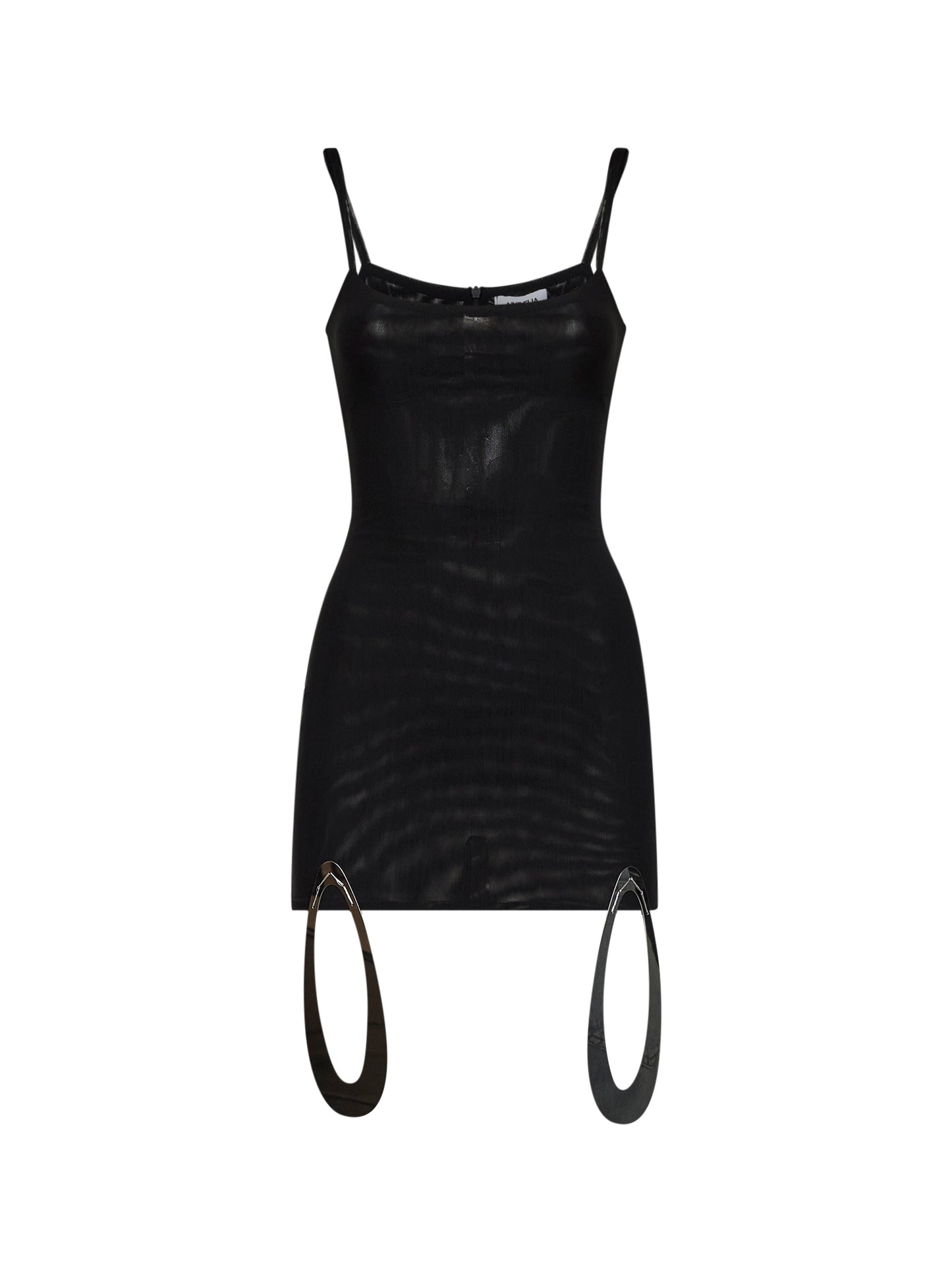 Black stretch tulle Acqua mini dress with jeweled details