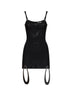 Black stretch tulle Acqua mini dress with jeweled details