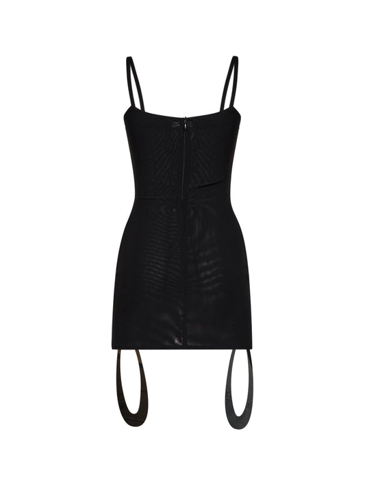 Black stretch tulle Acqua mini dress with jeweled details