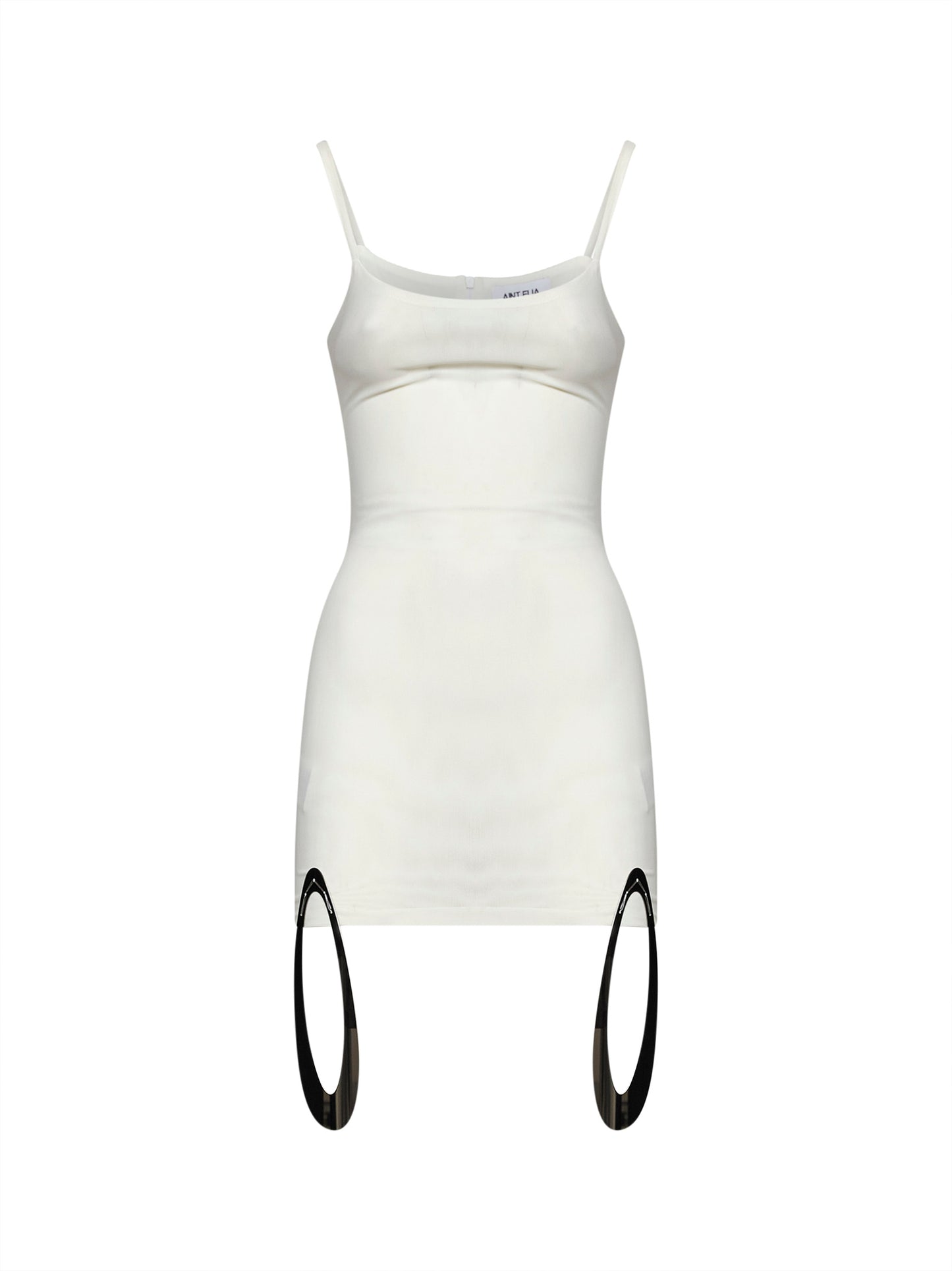 White stretch tulle Acqua mini dress with jeweled details