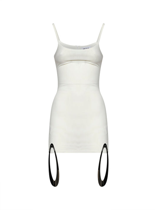 White stretch tulle Acqua mini dress with jeweled details