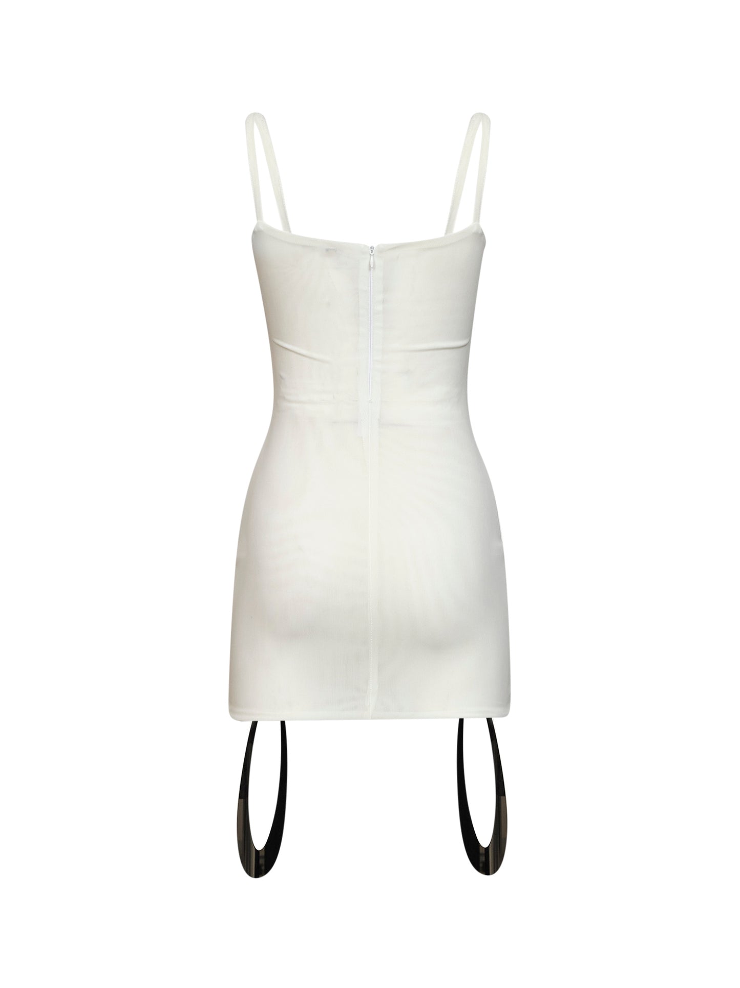 White stretch tulle Acqua mini dress with jeweled details