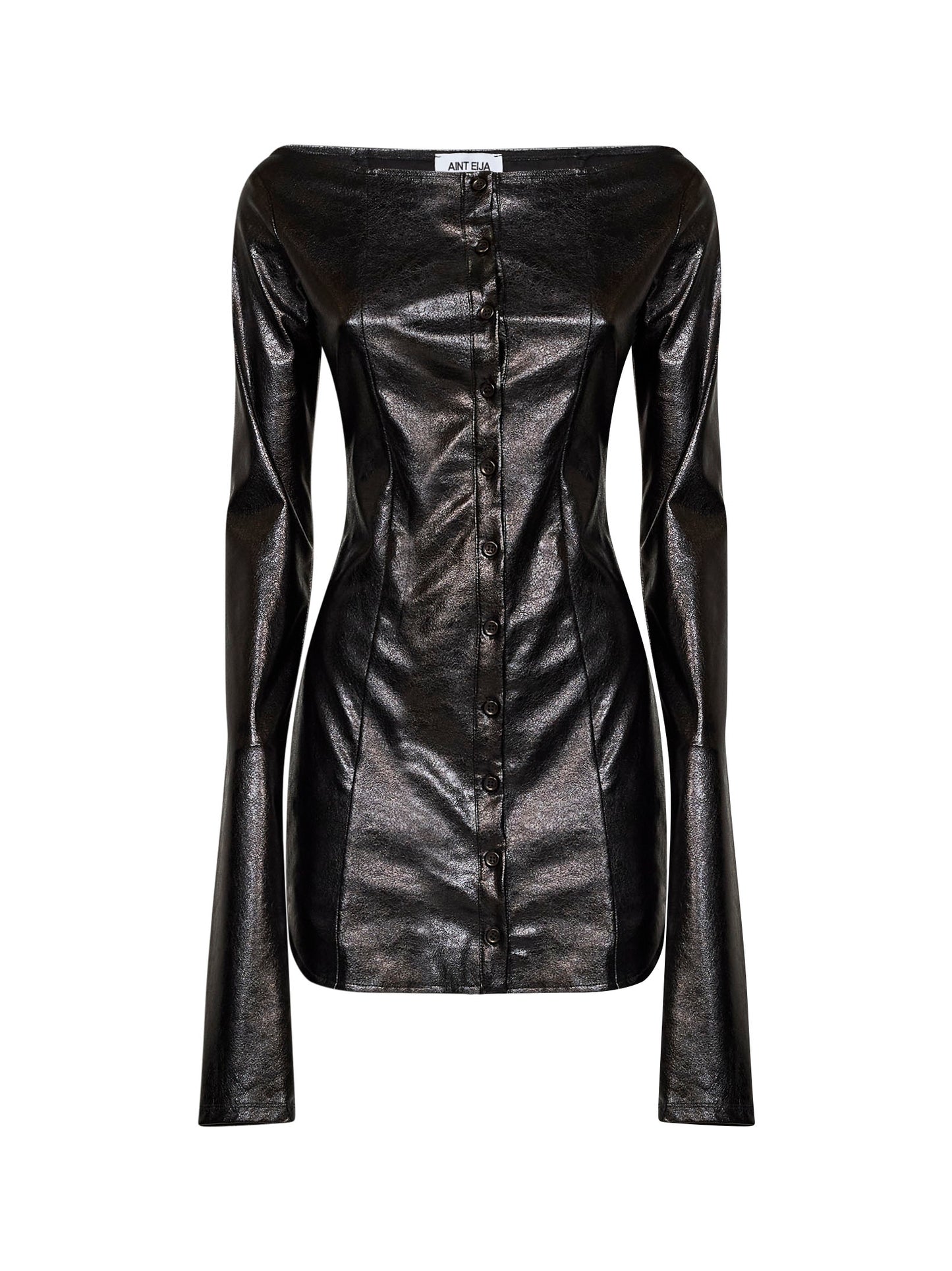 Black stretch waxed faux leather Inchiostro mini dress