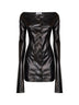 Black stretch waxed faux leather Inchiostro mini dress
