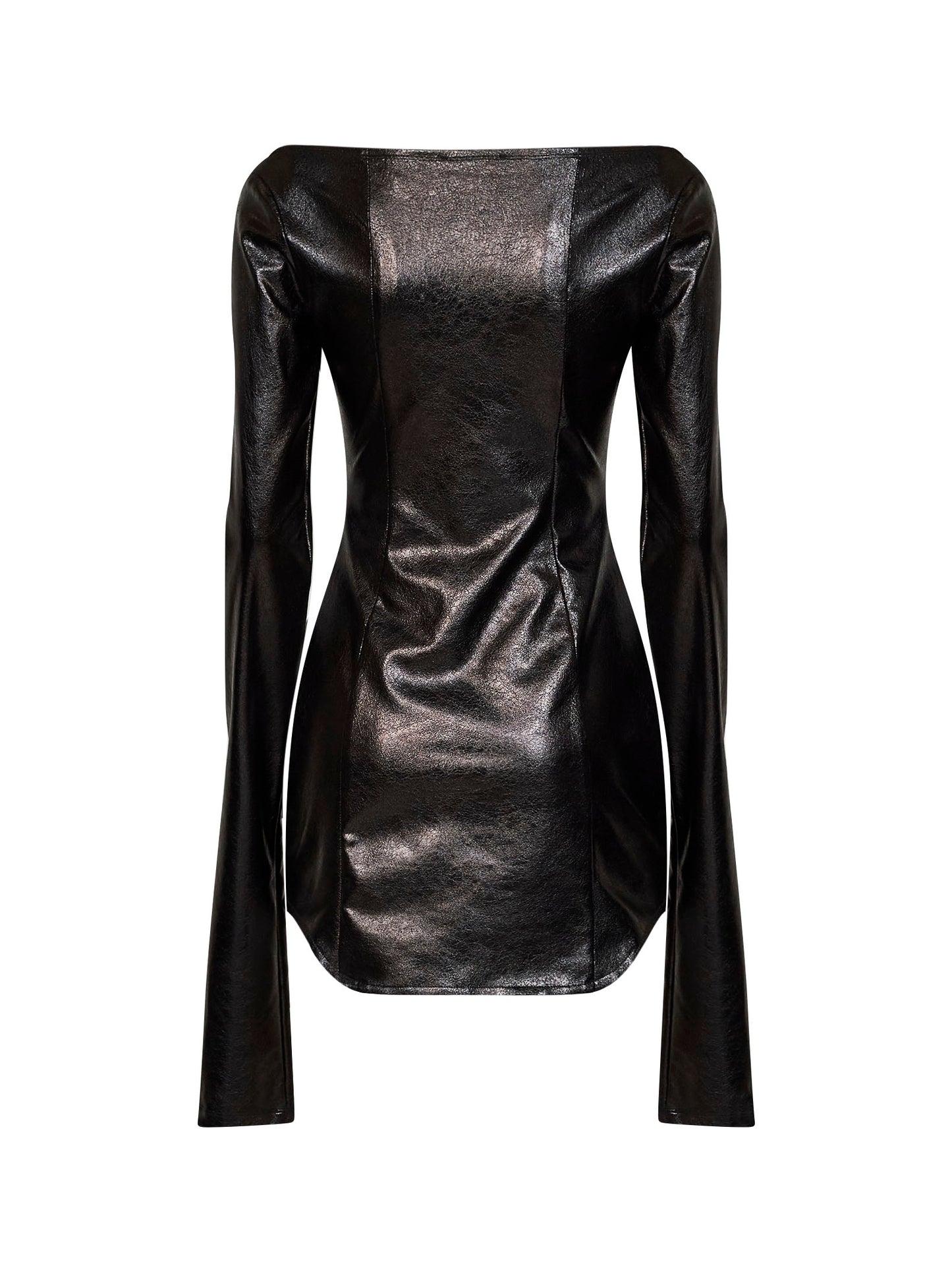 Black stretch waxed faux leather Inchiostro mini dress