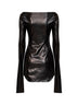 Black stretch waxed faux leather Inchiostro mini dress
