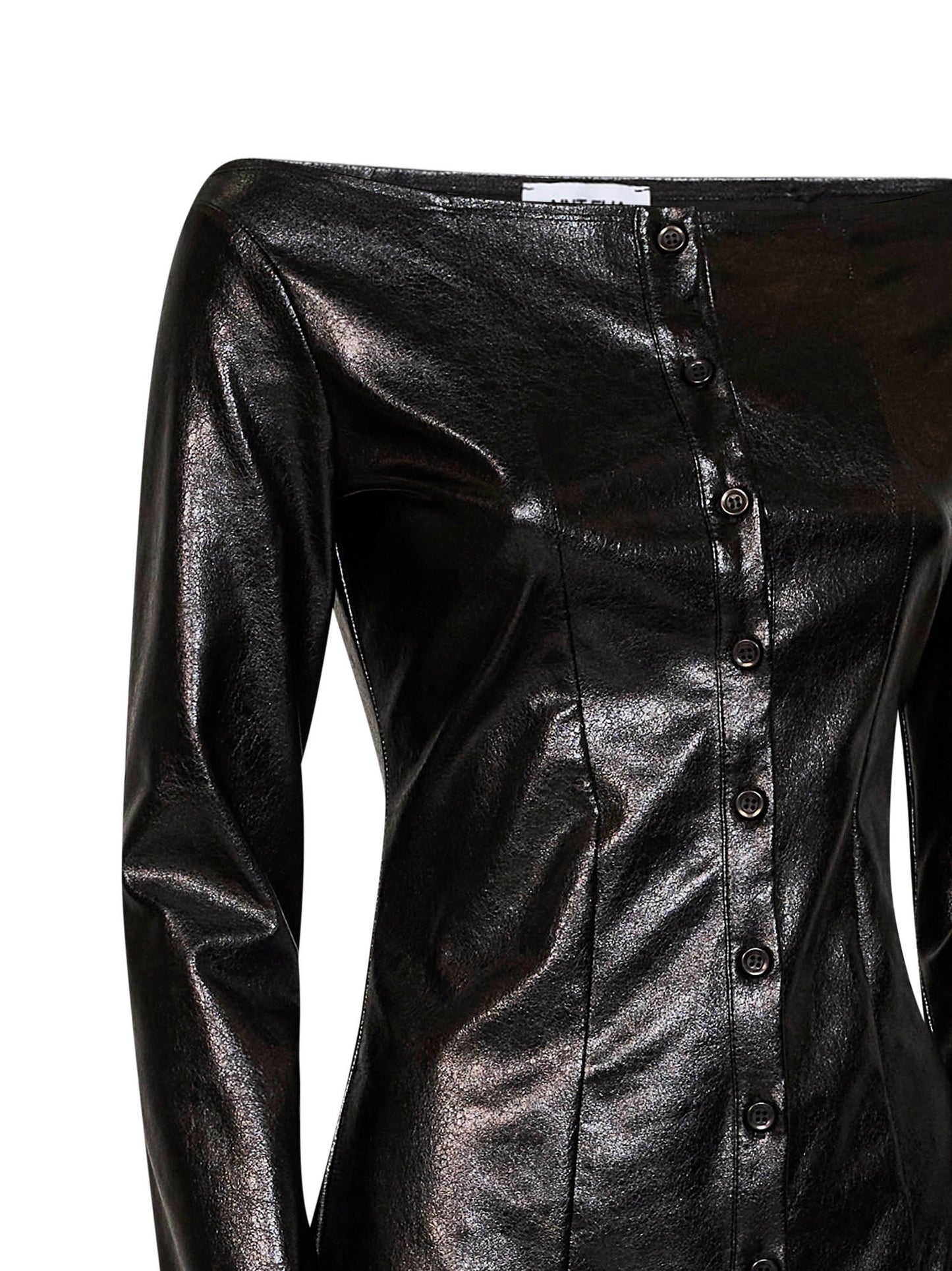 Black stretch waxed faux leather Inchiostro mini dress