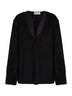 Black fleece sweater with asymmetric neckline