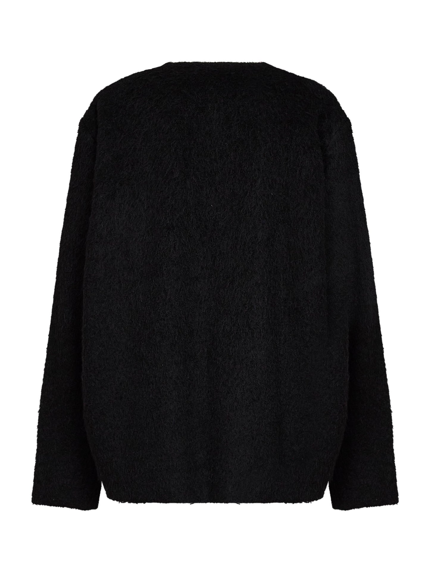 Black fleece sweater with asymmetric neckline