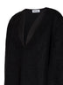 Black fleece sweater with asymmetric neckline