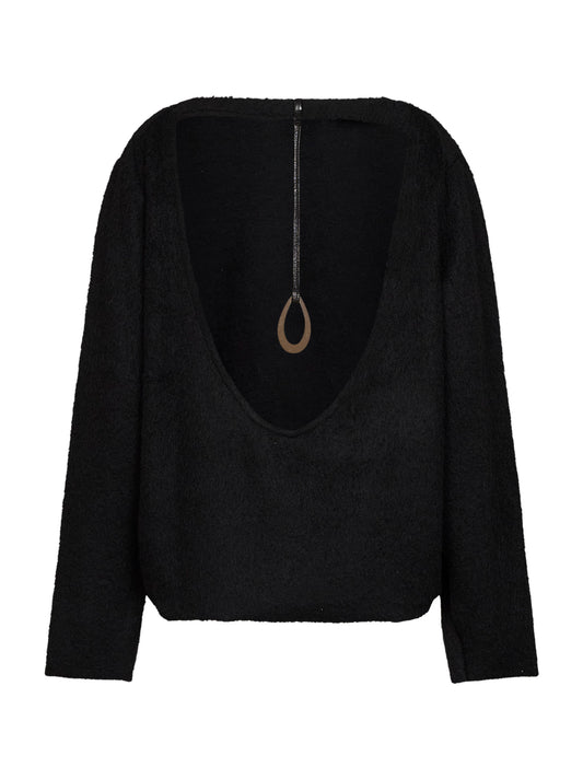 Maglia in pile nero con dettaglio gioiello