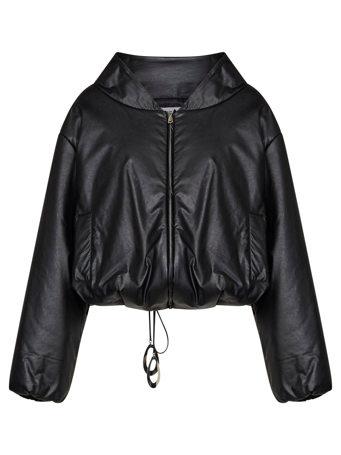 Black faux-leather Spazi bomber jacket with jeweled details