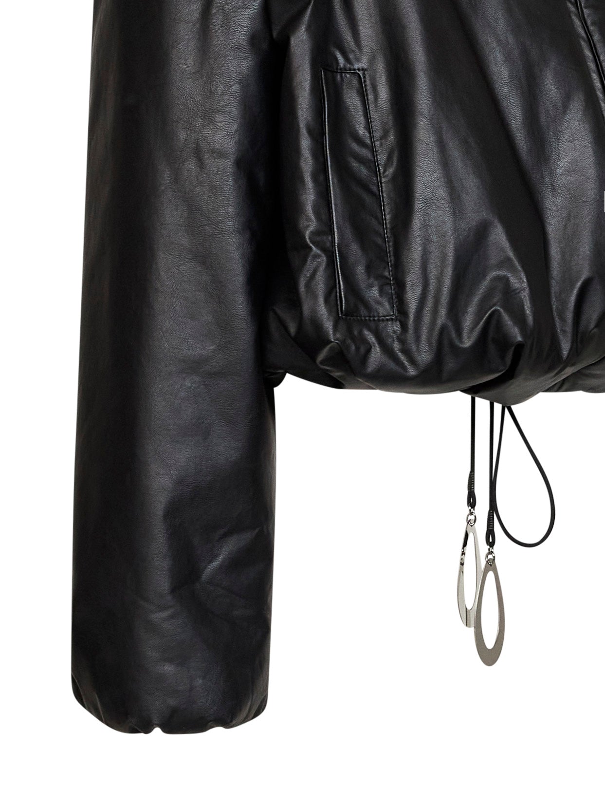 Black faux-leather Spazi bomber jacket with jeweled details
