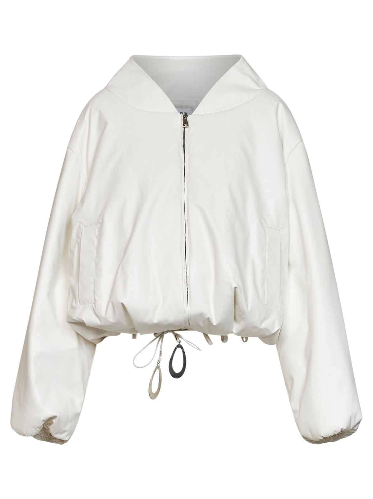 White faux-leather Spazi bomber jacket with jeweled details