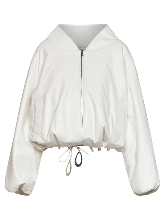 Bomber Spazi in ecopelle bianca con dettagli gioiello<BR/>