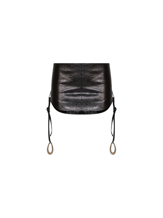 Minigonna Frizzante in ecopelle cerata stretch nera
