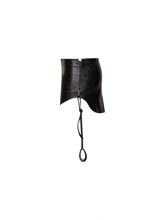 Minigonna Frizzante in ecopelle cerata stretch nera