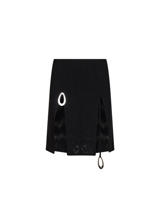 Black technical Milano stitch knit skirt with jeweled details