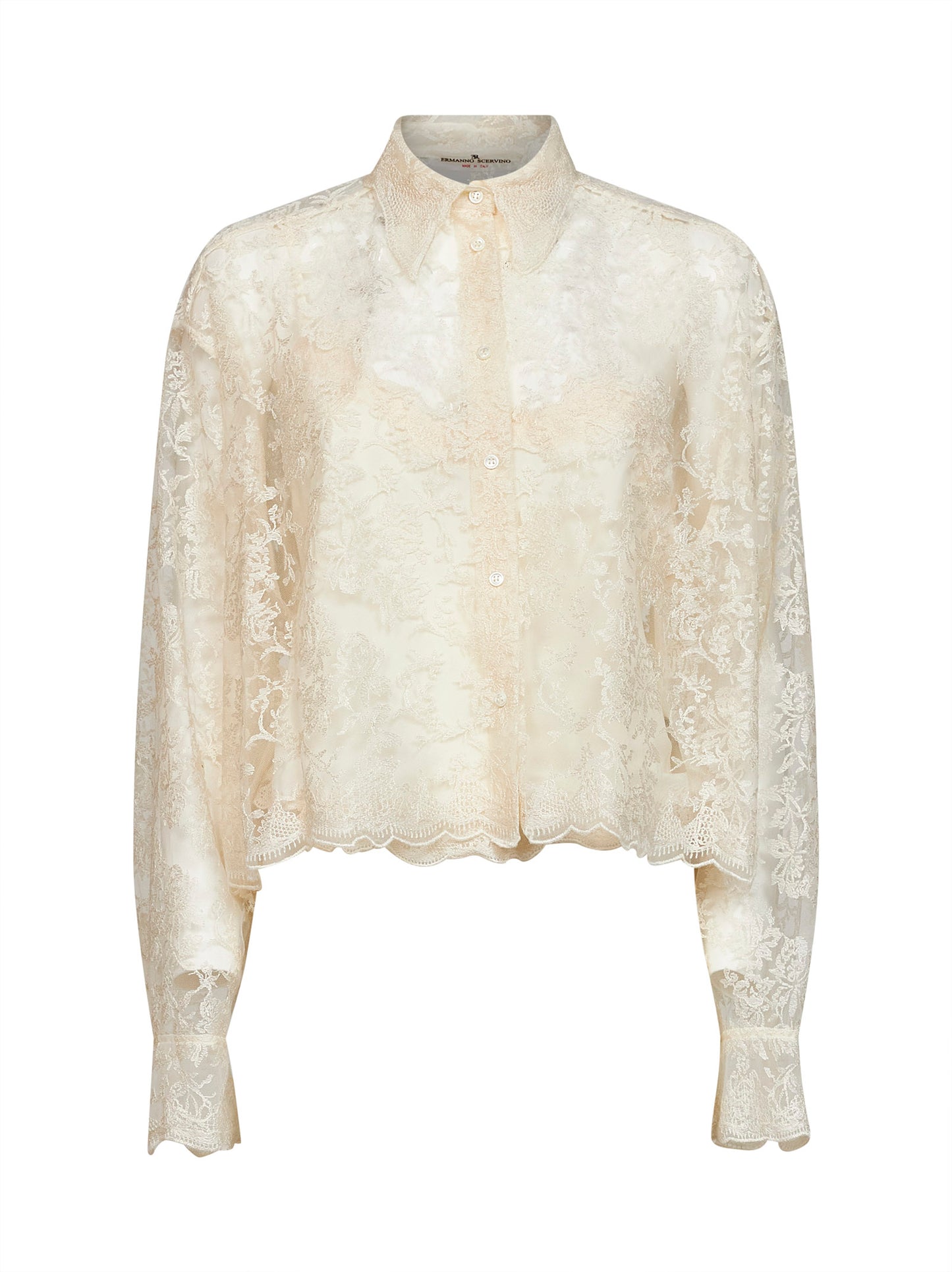 Camicia in tulle ricamato avorio con top coordinato