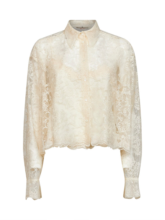 Ivory embroidered tulle shirt with matching top