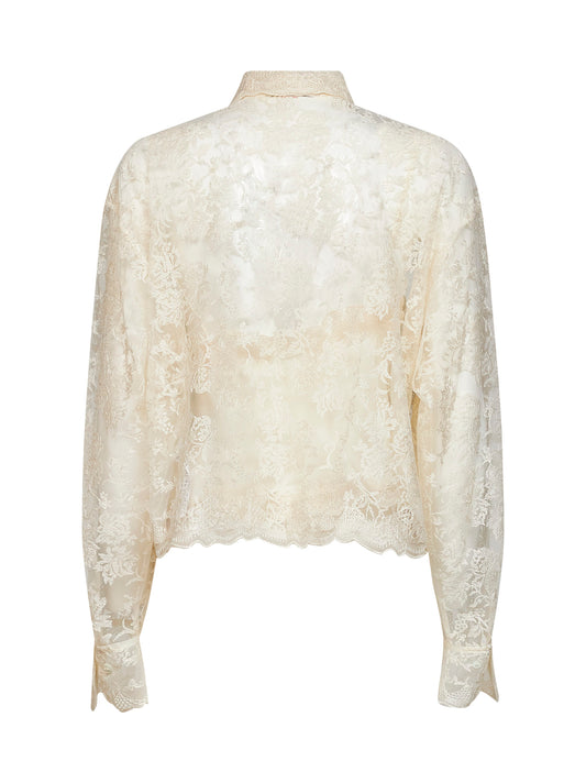 Ivory embroidered tulle shirt with matching top