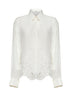 Camicia in crêpe de chine di seta bianca con ricamo in pizzo