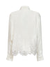 Camicia in crêpe de chine di seta bianca con ricamo in pizzo