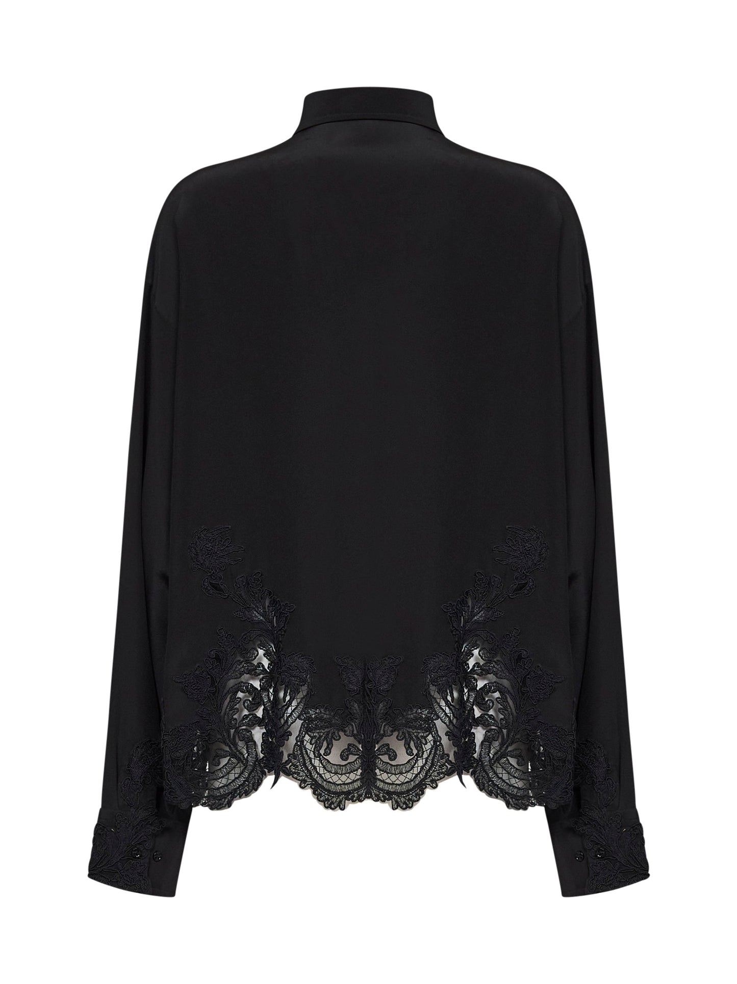 Black silk crêpe de Chine shirt with lace embroidery