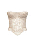 Beige embroidered tulle and rebrodé lace bustier top