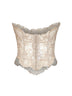 Beige embroidered tulle and rebrodé lace bustier top