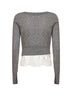 Cardigan crop in cashmere grigio con inserto in raso e pizzo