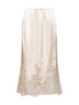 Gonna midi in raso di seta beige con inserti in pizzo