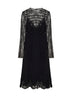 Abito lingerie midi in cady e pizzo nero con top in tulle