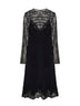 Abito lingerie midi in cady e pizzo nero con top in tulle