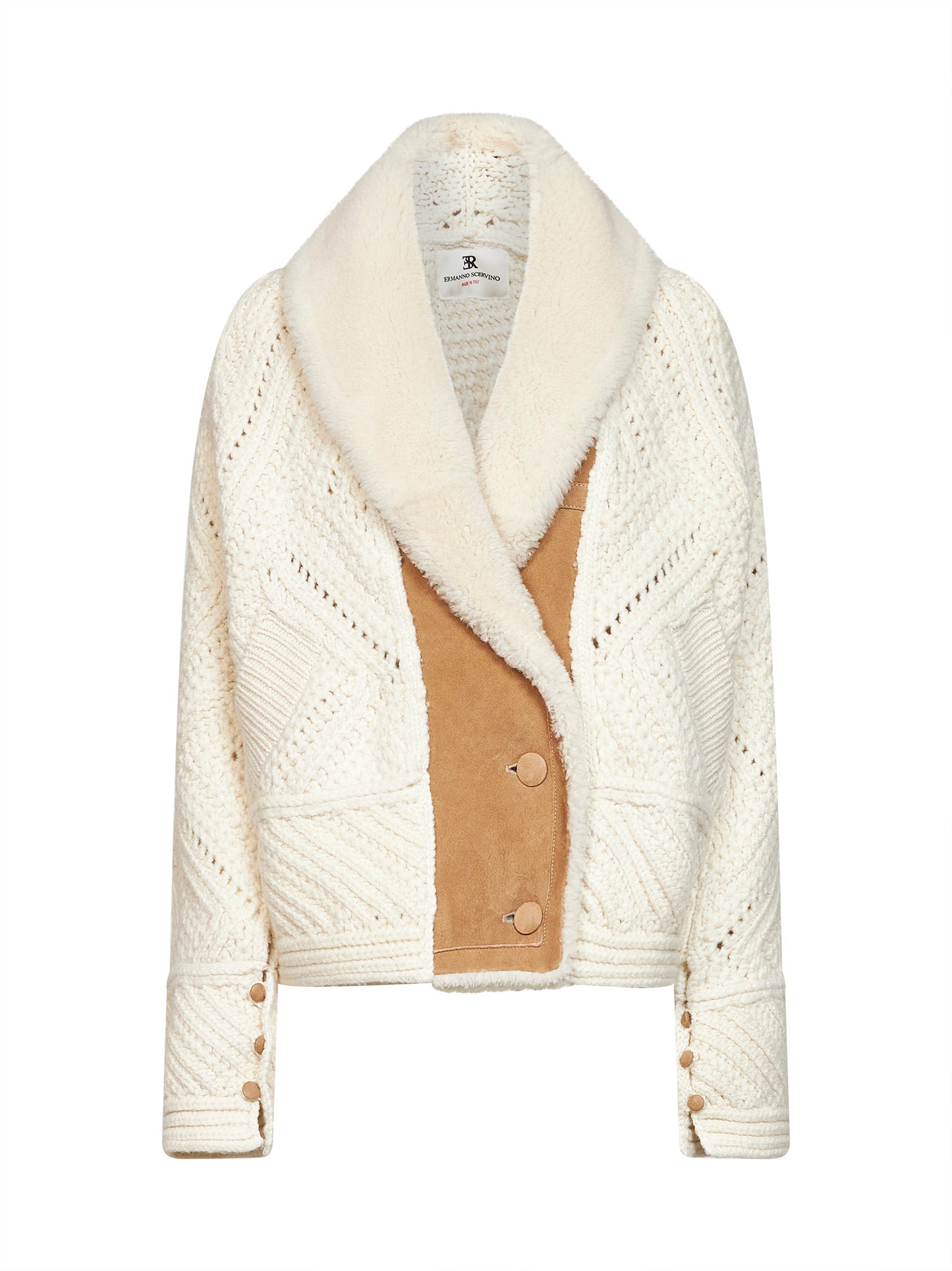 Ivory knit wool jacket with suede inserts