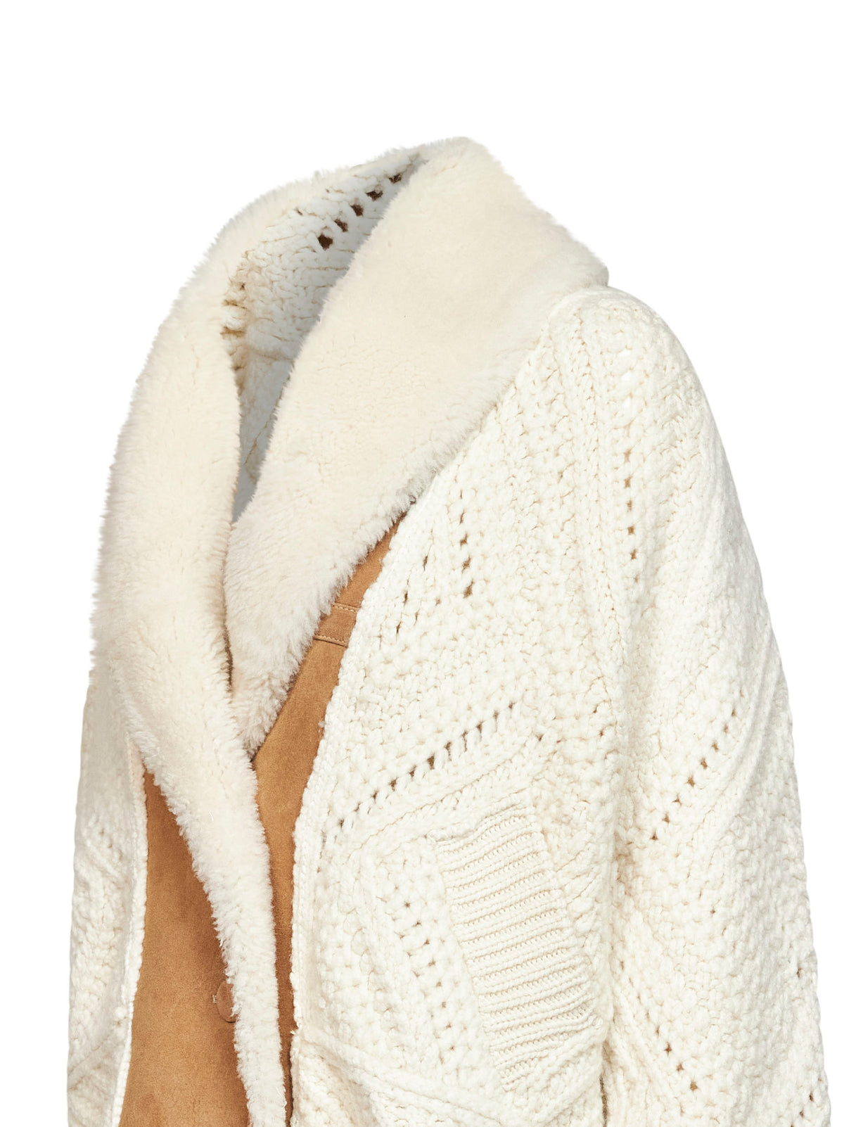 Ivory knit wool jacket with suede inserts