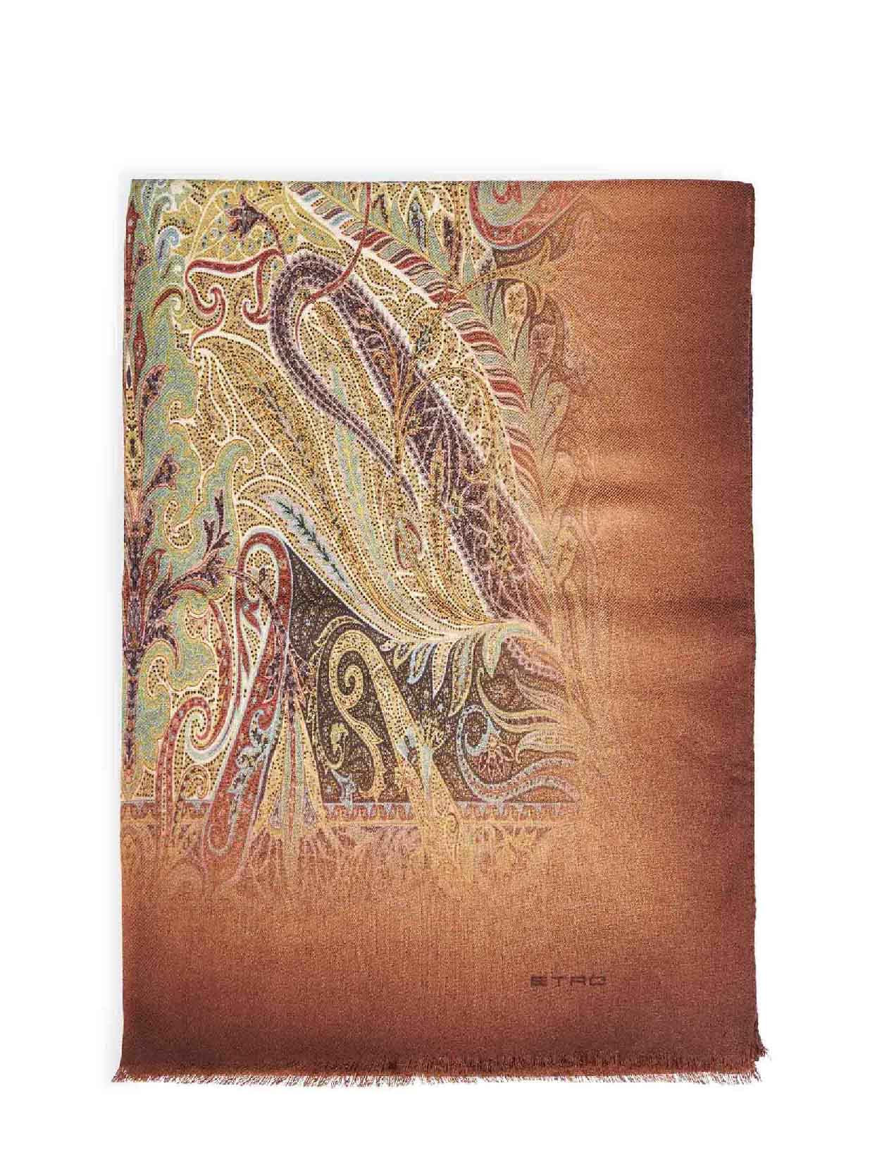 Sciarpa stampata in lana marrone con motivo Paisley