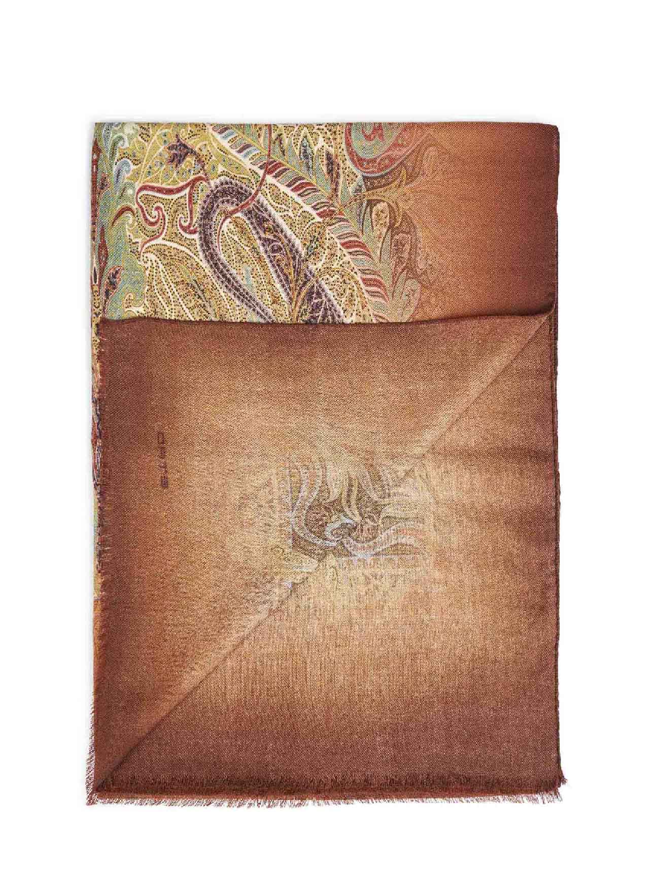 Sciarpa stampata in lana marrone con motivo Paisley