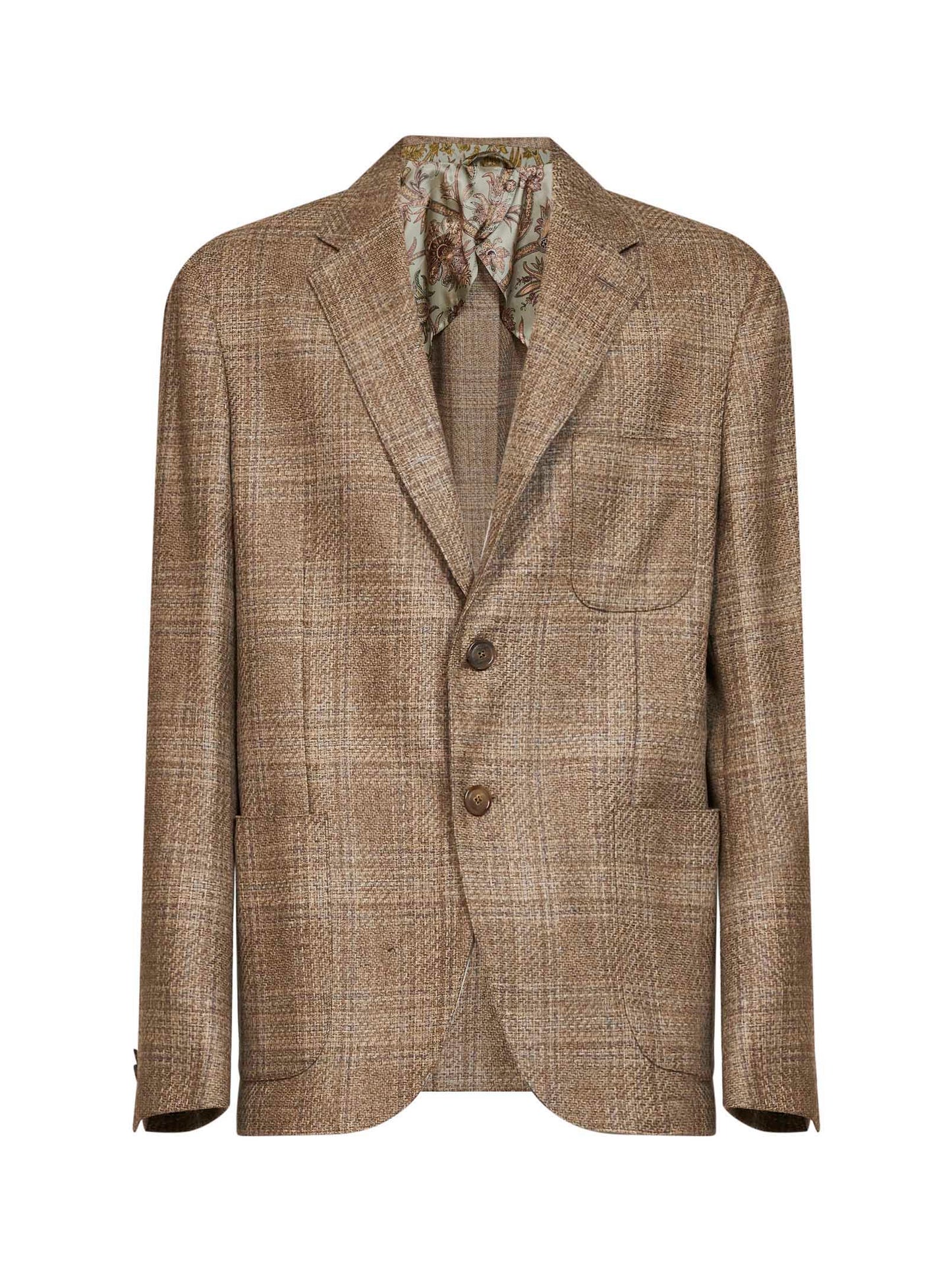 Beige Prince of Wales wool single-breasted blazer