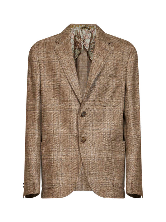Beige Prince of Wales wool single-breasted blazer
