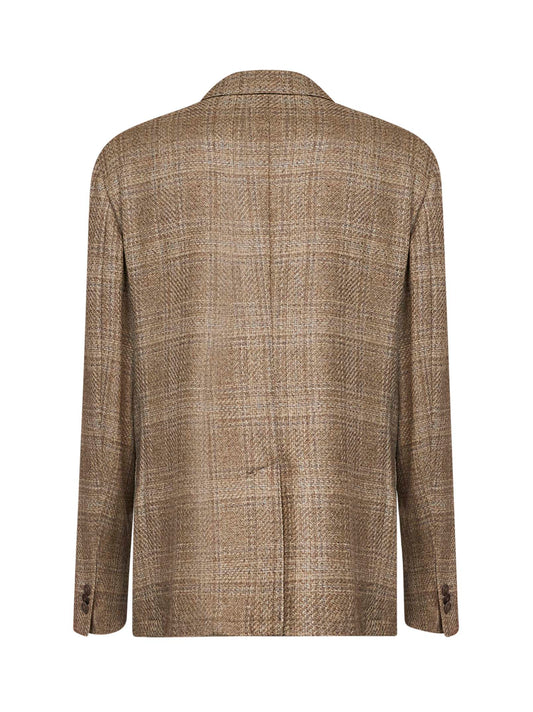 Beige Prince of Wales wool single-breasted blazer