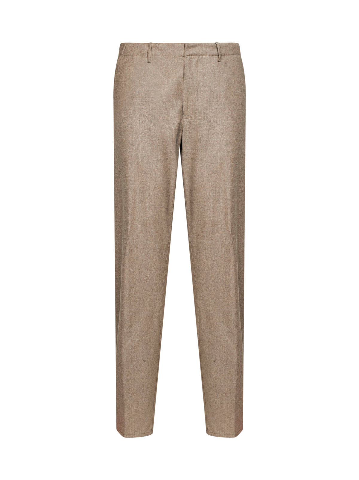 Beige wool flannel trousers with logo