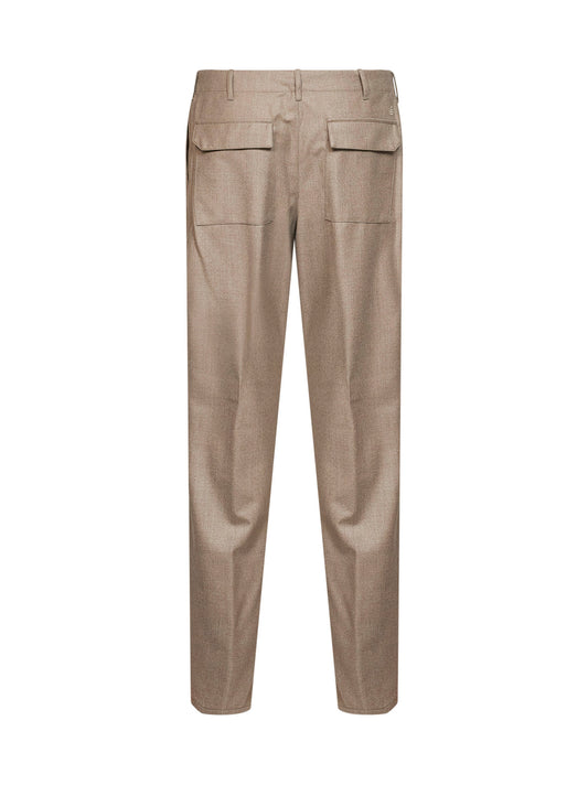 Beige wool flannel trousers with logo